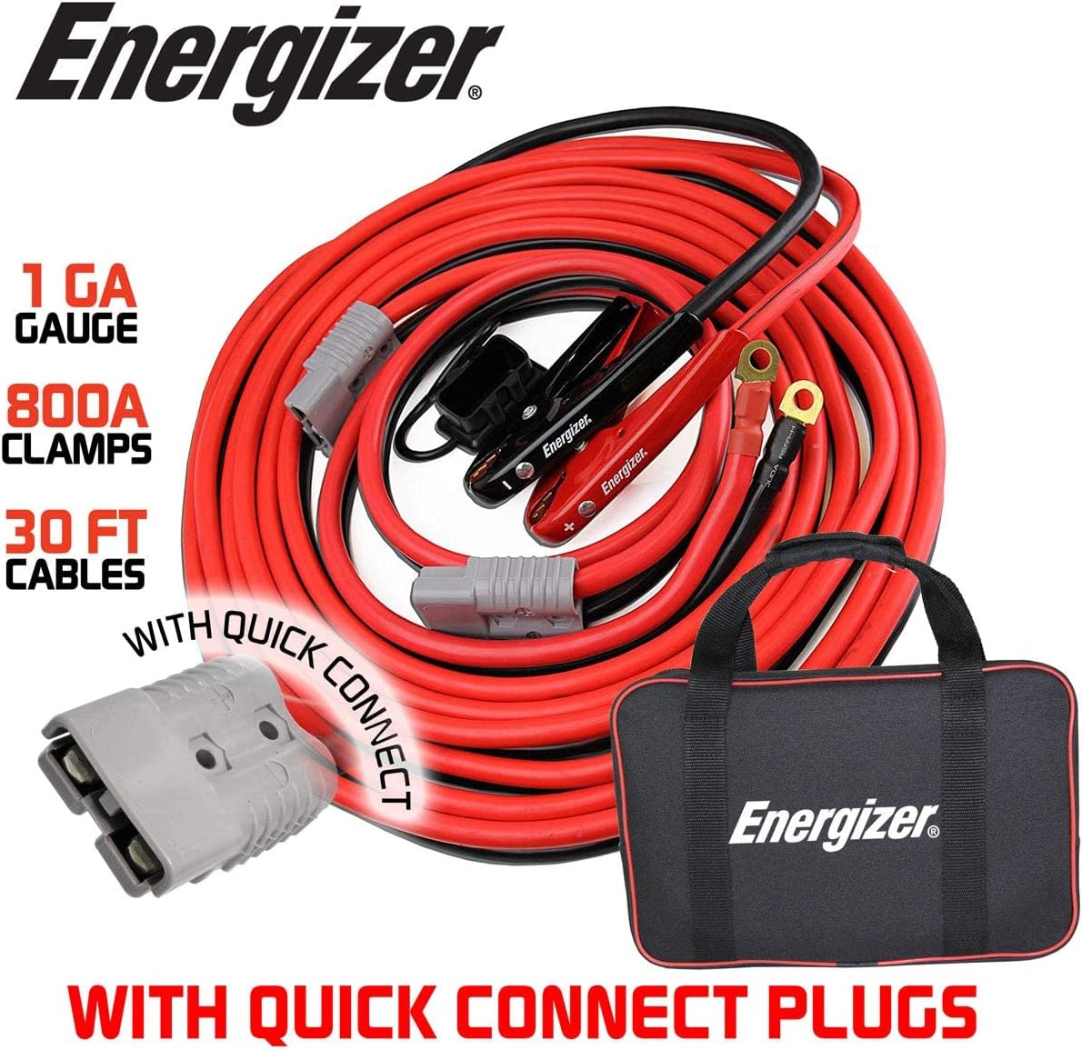 Energizer 1 Gauge 30FT 800A Heavy Duty Jumper Cables with Quick Connect - ENB130