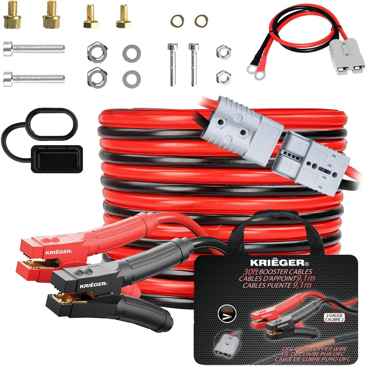 Krieger 2 Gauge 30FT 1000A Heavy Duty Jumper Cables with Quick Connect - KRB230