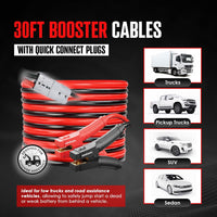 Thumbnail for Krieger 2 Gauge 30FT 1000A Heavy Duty Jumper Cables with Quick Connect - KRB230