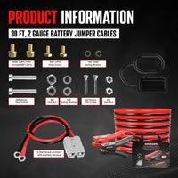 Thumbnail for Krieger 2 Gauge 30FT 1000A Heavy Duty Jumper Cables with Quick Connect - KRB230