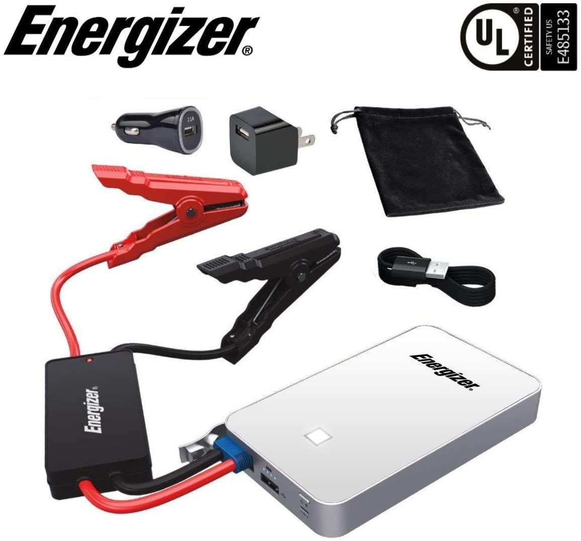 Energizer Heavy Duty Jump Starter 7500mAh with Built-In UL Lithium battery - Portable Car Jumper and 2.4A Power Bank USB Charger (White) - Jump-Starters.com roadside assistance store