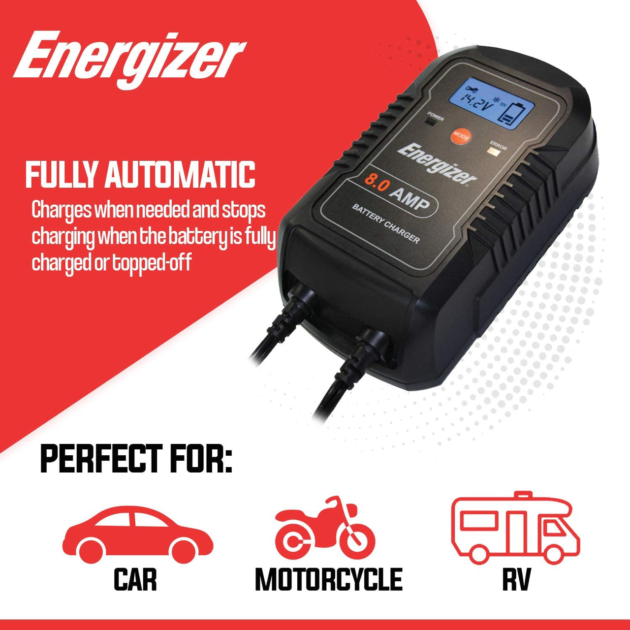 Energizer 6V/12V 8A Trickle Battery Charger & Maintainer - ENC8A