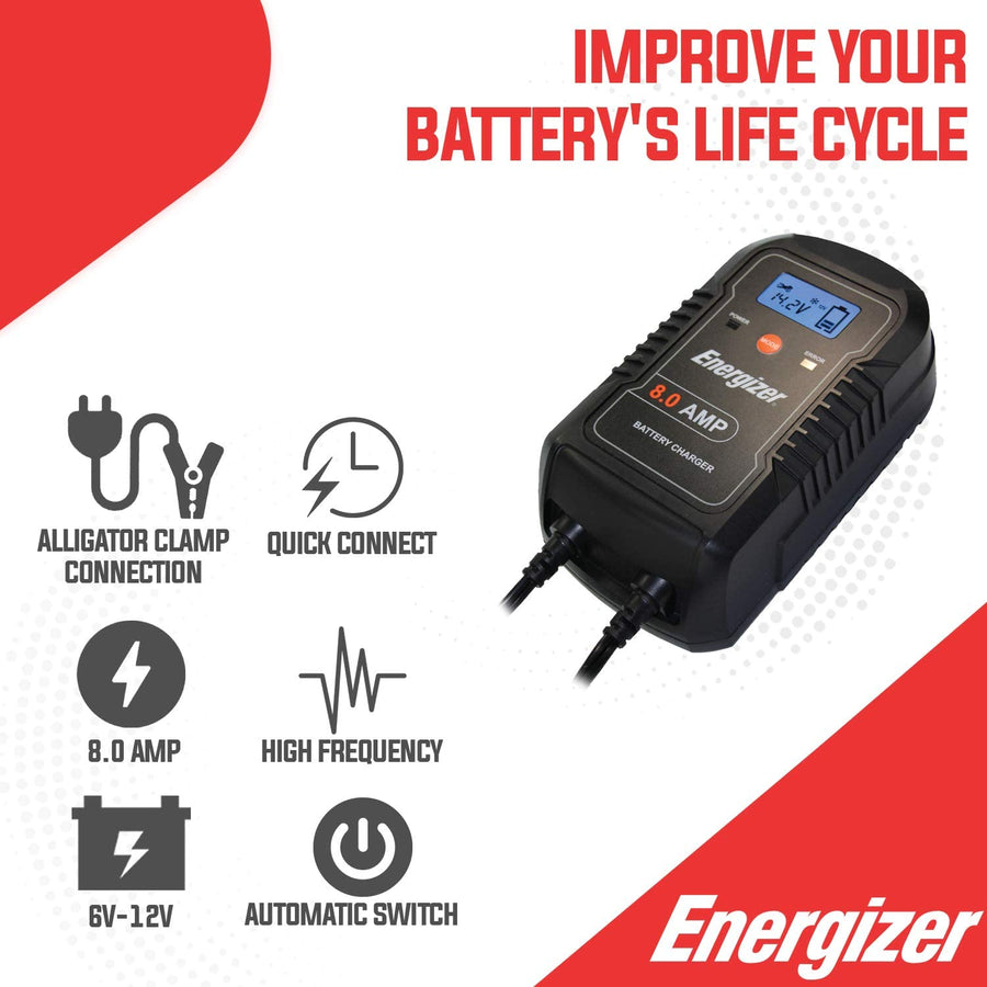 Energizer 6V/12V 8A Trickle Battery Charger & Maintainer - ENC8A