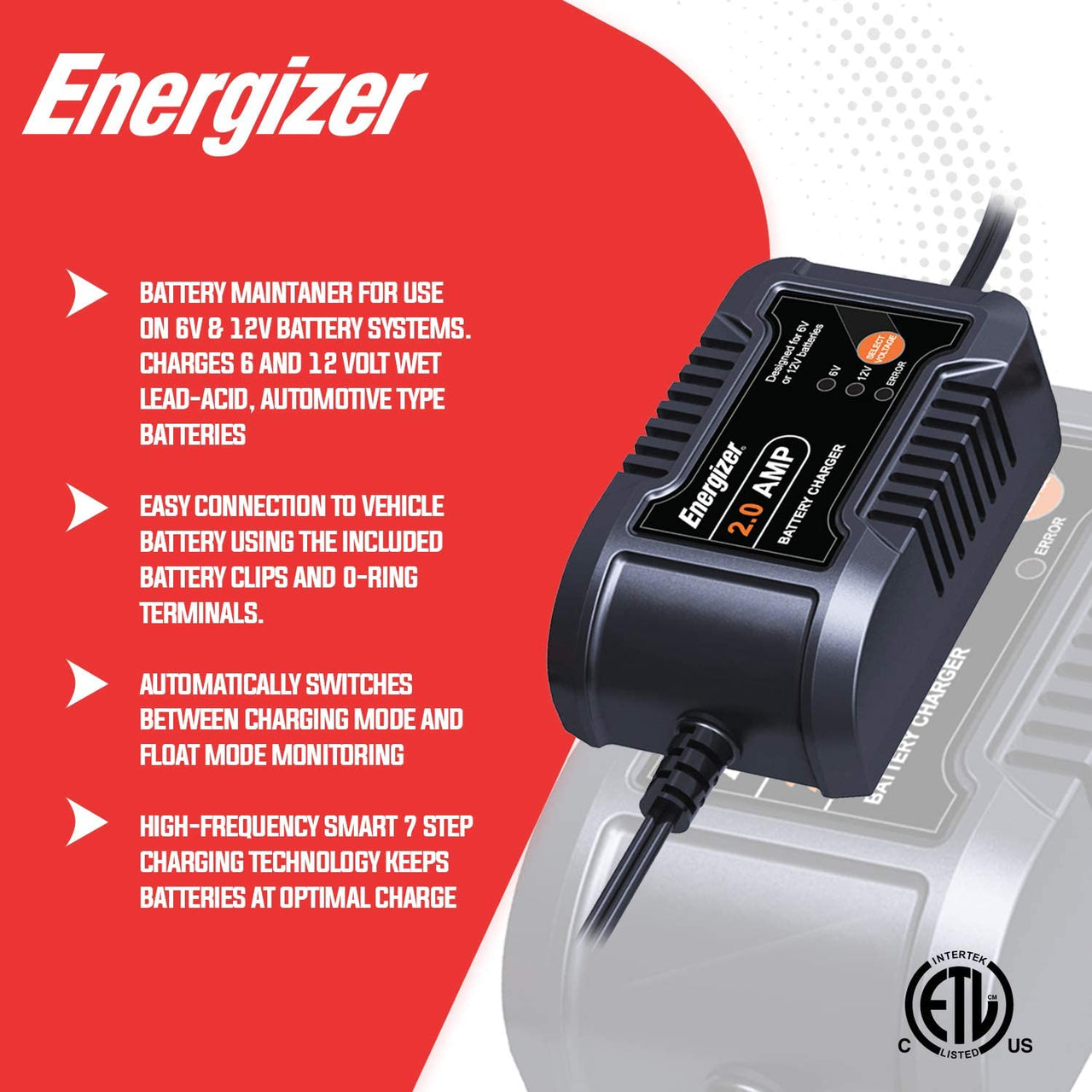 Energizer 6V/12V 2A Trickle Battery Charger & Maintainer - ENC2A