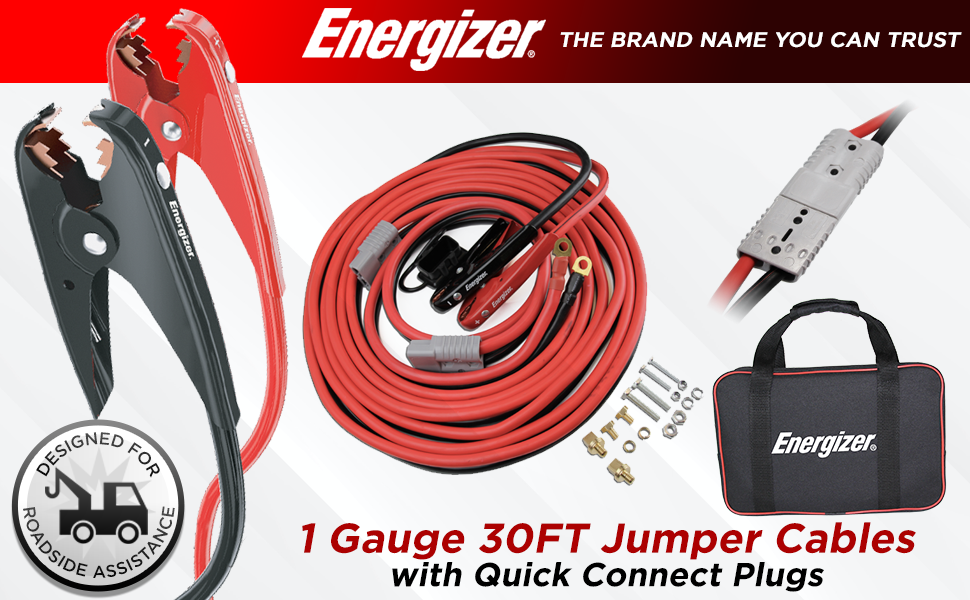 Energizer 1 Gauge 30FT 800A Heavy Duty Jumper Cables with Quick Connect - ENB130
