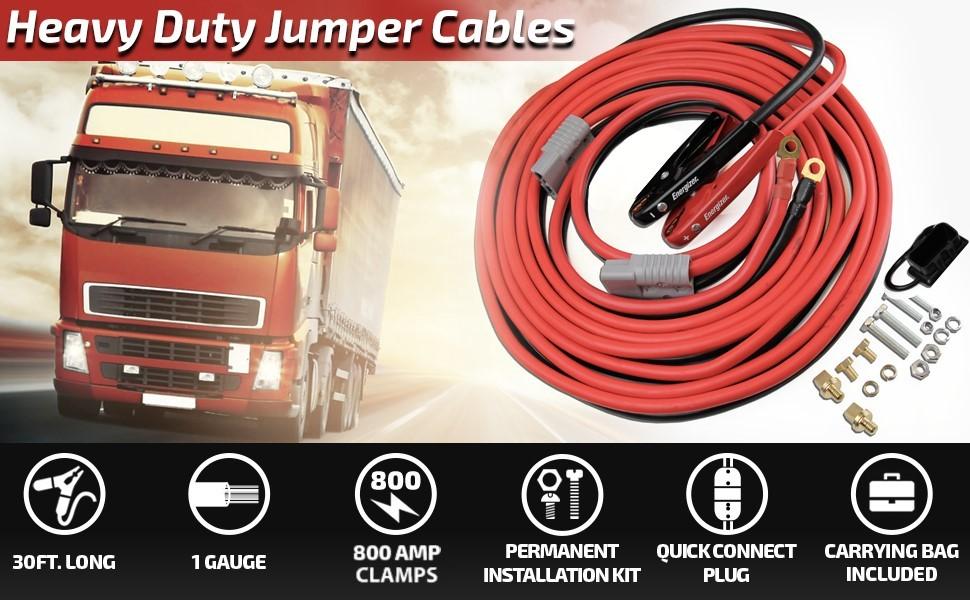 Energizer 1 Gauge 30FT 800A Heavy Duty Jumper Cables with Quick Connect - ENB130