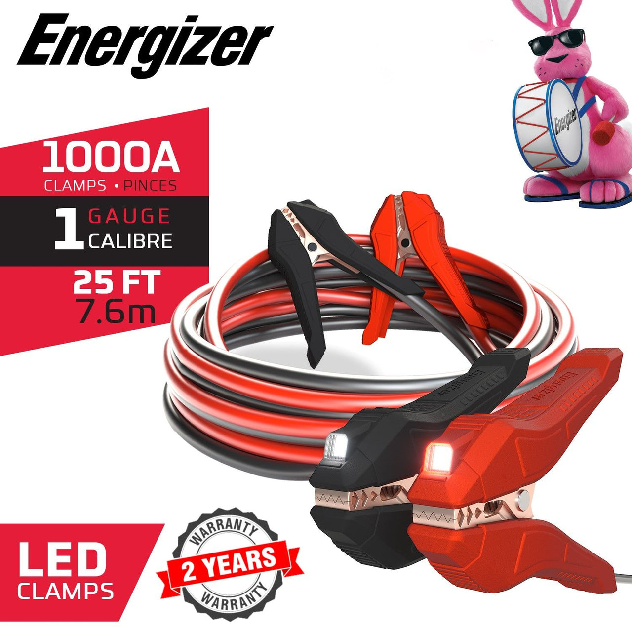 Energizer 1 Gauge 25FT 1000A Heavy Duty Jumper Cables with LED Light - ENL125
