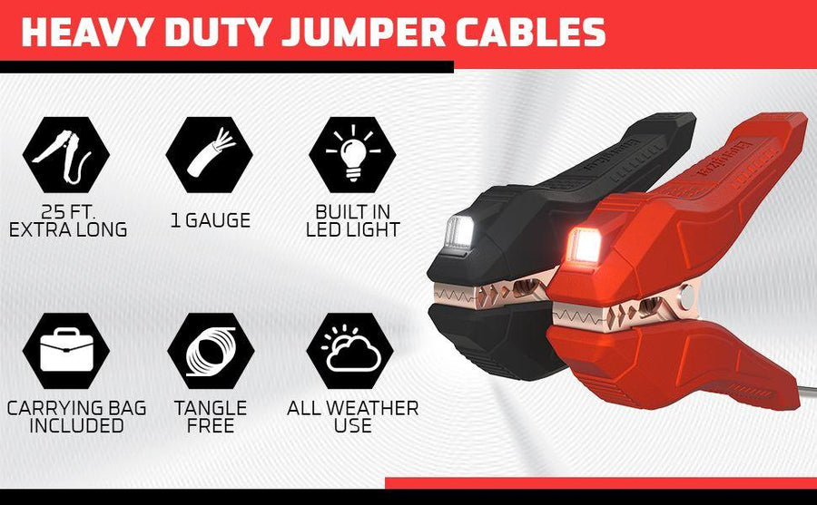 Energizer 1 Gauge 25FT 1000A Heavy Duty Jumper Cables with LED Light - ENL125