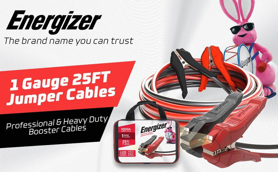 Energizer 1 Gauge 25FT 1000A Heavy Duty Jumper Cables with LED Light - ENL125
