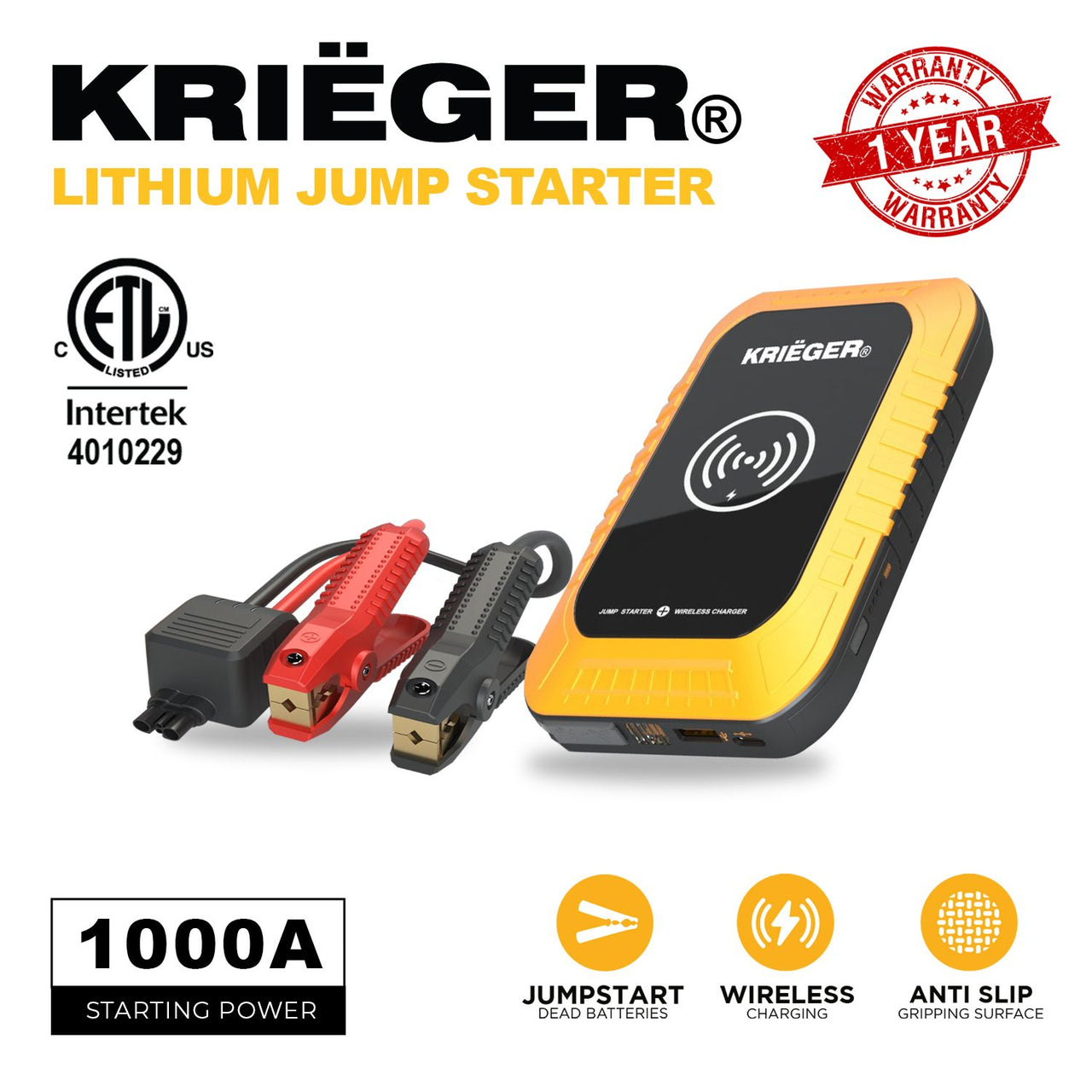 Krieger Lithium Jump Starter 1000A 7200mAh - KRJ1000