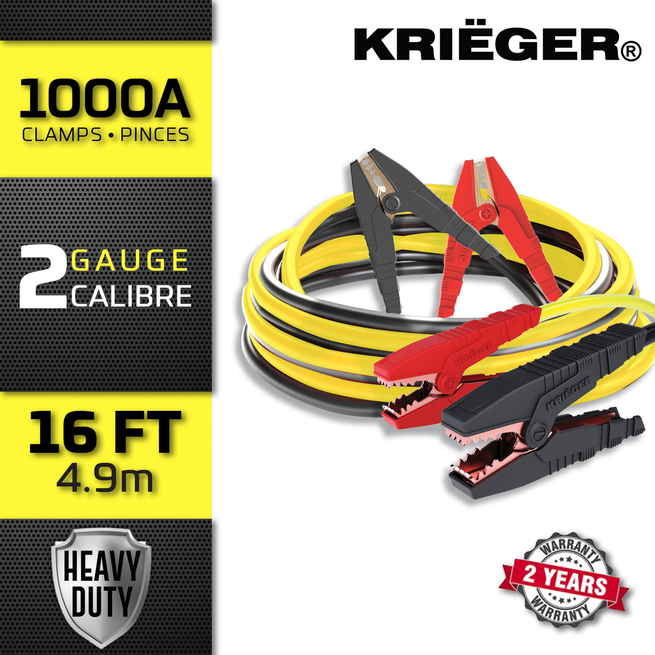Krieger 2 Gauge 16FT 1000A Heavy Duty Jumper Cables - KRB216