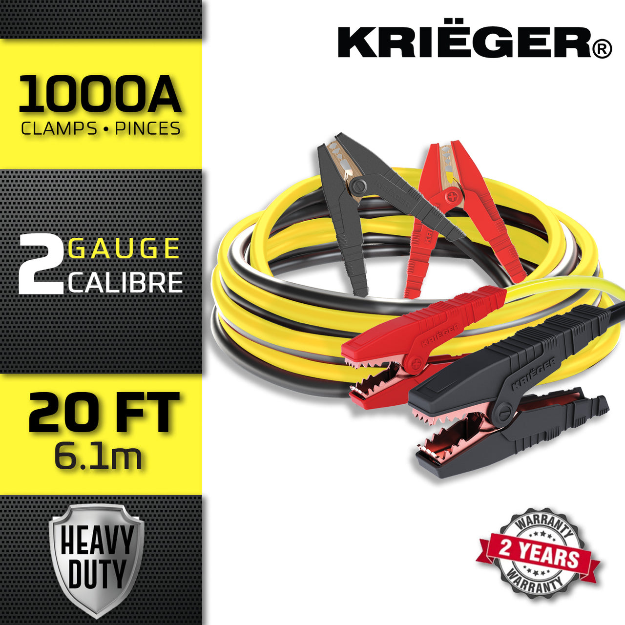 Krieger 2 Gauge 20FT 1000A Heavy Duty Jumper Cables - KRB220
