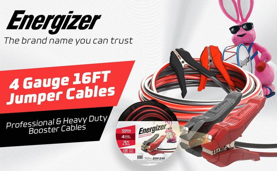 Energizer 4 Gauge 16FT 1000A Heavy Duty Jumper Cables with LED Light - ENL416