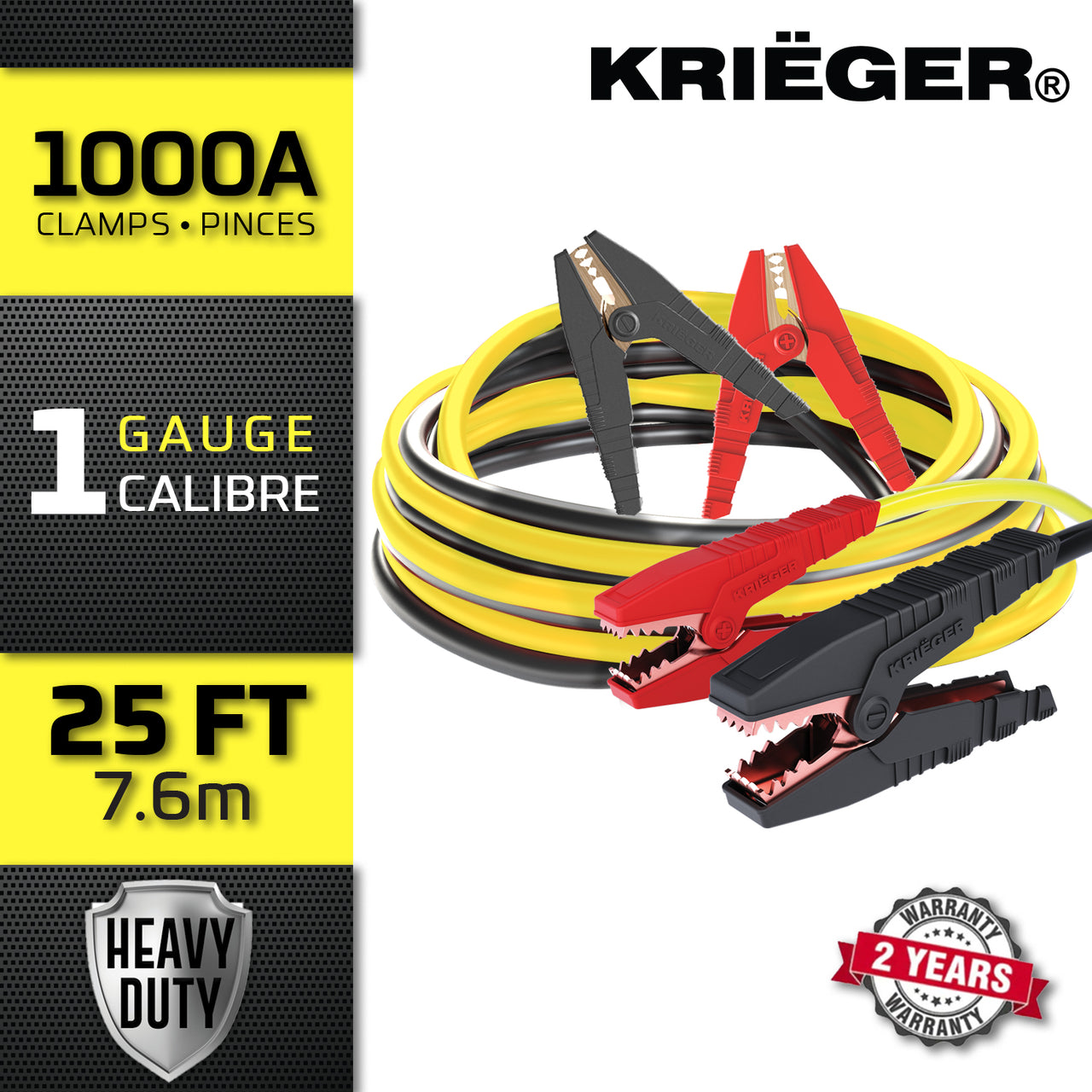 Krieger 1 Gauge 25FT 1000A Heavy Duty Jumper Cables - KRB125
