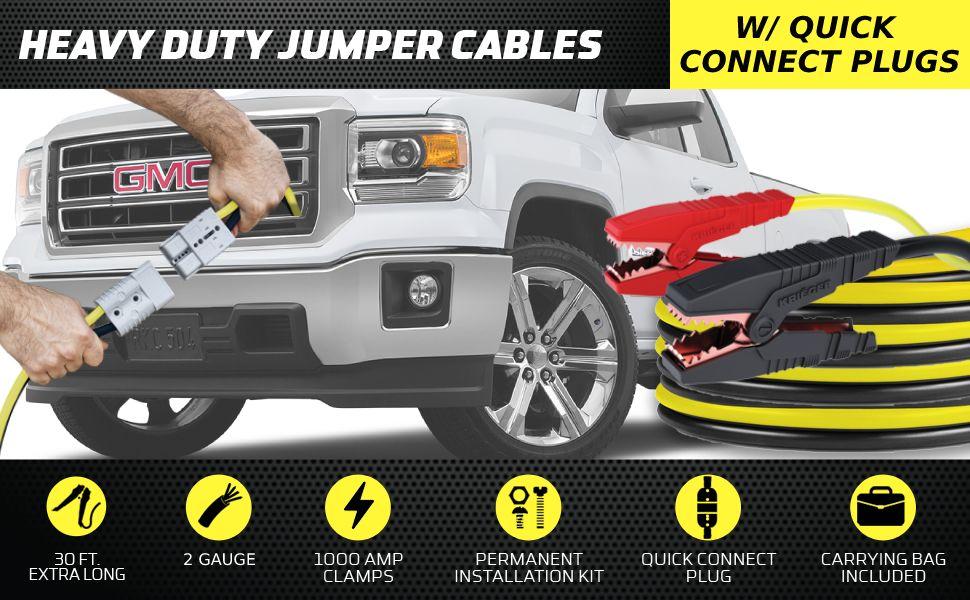 Krieger 2 Gauge 30FT 1000A Heavy Duty Jumper Cables with Quick Connect - KRB230